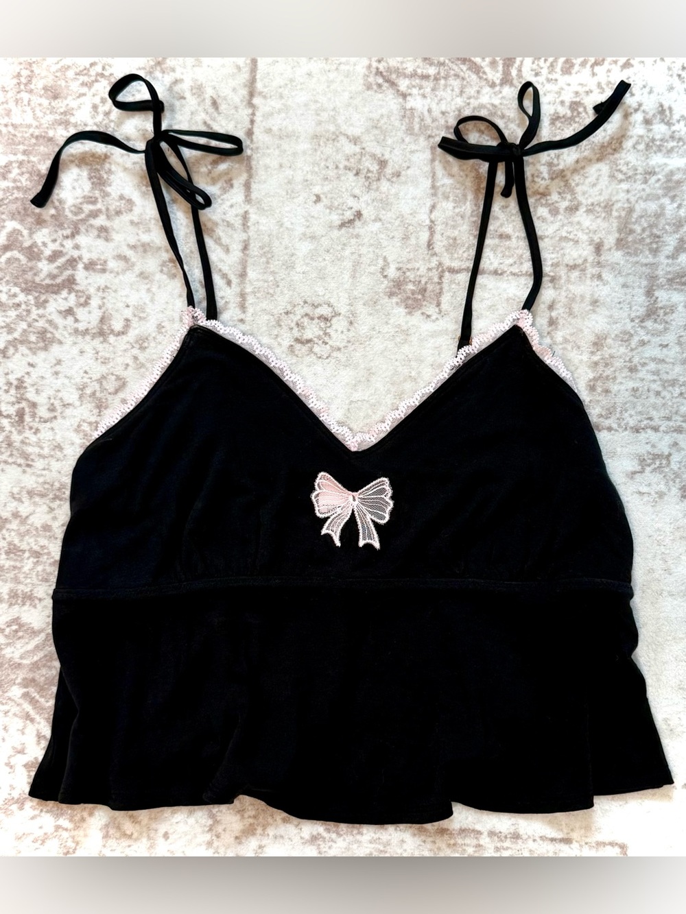VICTORIA'S SECRET || SoSoft Modal Bow Cami in Black/Pink - SZ XS *NWOT*